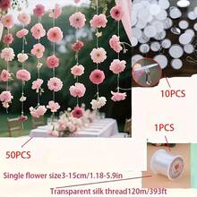 61pcs Pink Floating Flowers, Boho Style Artificial Flower Curtain, Includes 50 Fake Flowers, 10 Adhesive Hooks, 393.7 Inch Fishing Line, DIY Hanging Decor, Bright Floral Hanging Decorations, Random Color Floating Petals, Waterfall Scene, Suitable For Spring And Christmas Decoration