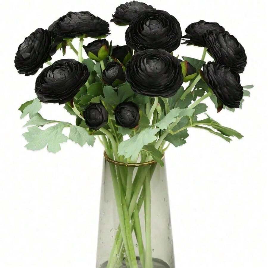 Artificial Ranunculus Flowers With Real Touch Stem, Silk Ranunculus Flowers(10 Pack) (White)-KF - Black - View 1