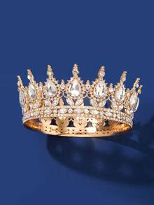 1入組女款鑲有鑽石皇冠設計豪華髮飾，可用於裝飾皇家王冠 - 金色 - 查看 17