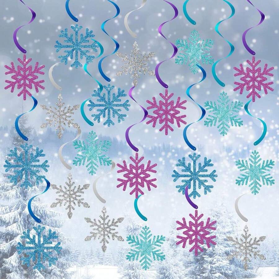 40 pezzi Decorazioni a spirale a forma di fiocco di neve per l'inverno - perfette per decorazioni di Natale e Capodanno, senza bisogno di alimentazione elettrica - Multicolore - Visualizzare 1