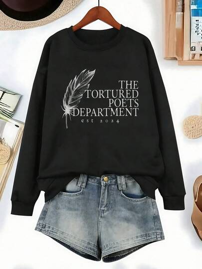 Women's Casual Short Sleeve T-Shirt - The Tortured Poets Department Print With Design, Navy Blue, Soft Breathable Fabric, Machine Washable, Regular Fit For All-Season Wear, Cute T Shirts, Round Neckline Shirt, Nontransparent Fabricchristmas Outfit Women   Thanksgiving Christmas Fall Clothes For Women