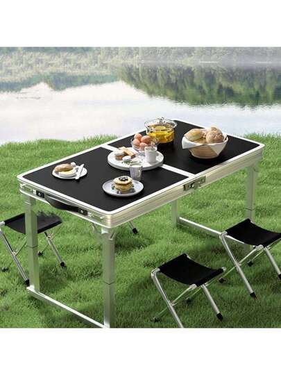 1pc Outdoor Portable Folding Dining Table/Stool, Lightweight Rectangular Metal Camping Table, Easy Carrying