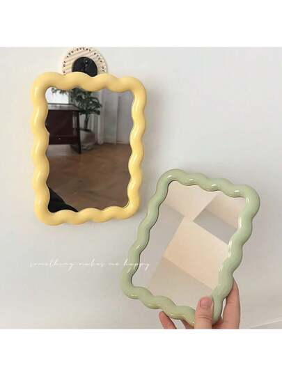 1pc Box Packaged High Definition Glass Wavy Makeup Spiegel Adjustable St Ideal Vanity, Beauty Enthusiasts, Tabletop Or Wand Mounted view 5