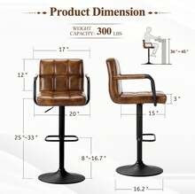 Bar Stools Set Of 2 With Back, Modern Square PU Leather Kitchen Stools With Armrest, Adjustable Counter Height Barstools For Kitchen Bar Pub Cafe (Yellowbrown),24313700 - Yellow - View 5