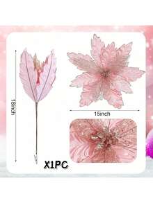 1 opakowanie dużych różowych kwiatów poinsecji bożonarodzeniowej, olbrzymie różowe złoto, ozdoba świąteczna, różowe ozdoby choinkowe, brokatowa poinsecja w kolorze różowego złota na wianek, dekoracja do wnętrz i na zewnątrz, aksamitne kwiaty poinsecji, sztuczne kwiaty 18 x 15 cali, aksamitne kwiaty świąteczne z sztucznymi wypustkami, ozdoby choinkowe DIY, ozdoby do domu, dekoracja na imprezę noworoczną (elegancki róż)