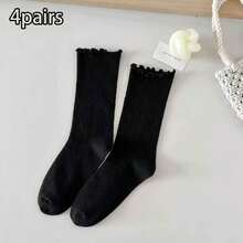 8 Paar Socken für Frauen, japanischer und koreanischer Stil, Frühling und Sommer einfarbige retroholische atmungsaktive Mesh-Socken für Frauen, Herbst Mittellang Plüsch-Socken für Frauen, japanische lose Spitzen-Socken Ins (1/4/8 Paare)