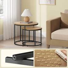 Home Collective Couchtisch 2er Set Rund Beistelltisch Loft Design 2 in 1 Verschachtelung Kratzfeste Oberfläche, Wohnzimmer| 53cm und 43cm Breit Eiche mit schwarzen Beinen