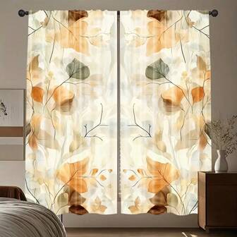 2 st blommönster maskintvättbara gardintyg (exklusive gardinstång, inget batteri krävs, ingen flyttning behövs), lämplig för heminredning gardiner i sovrum och olika rum, sovrumsgardiner