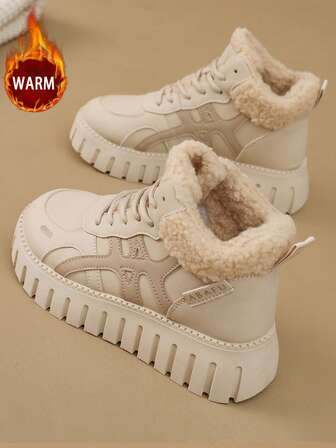 1 双女士高品质冬季冬鞋，多功能时尚休闲毛绒厚高帮雪地靴，厚底户外运动休闲鞋，日常休闲鞋