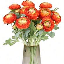 Artificial Ranunculus Flowers With Real Touch Stem, Silk Ranunculus Flowers(10 Pack) (White)-KF - Orange - View 1