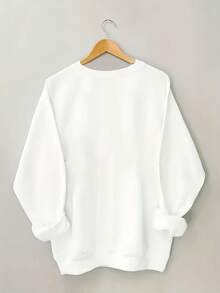 Plus Size - Plus-Size Women'S Oversized Cowboy Riding Horse Graphic Sweatshirt - Western-Themed Long Sleeve Pullover With Round Neck, Soft Warm Fabric For Fall Winter Casual Wear, Western Style Sweater For Everyday & Themed Events (Black & White Desgifts For Mom-Free Shipping - 白色 - 查看 2