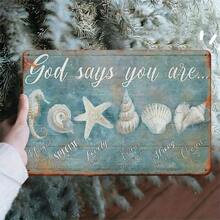 2D Flat, 1pc Vintage Coastal Metal Wall Art With Inspirational Bible Verses - Rustic Nautical Shell Starfish Seashell Design, Distressed Blue Iron Sign For Farmhouse, Beach House, Living Room Decor, Coastal Decor, Coastal Charm, Weathered Finish, 2D Flat - 1件(8x12吋) - 查看 2