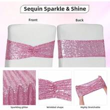 Gold Sequin Chair Sashes With Bow For Folding Chairs, Party Wedding Reception Decorations, 20 PCS - Fuchsia Pink - View 3
