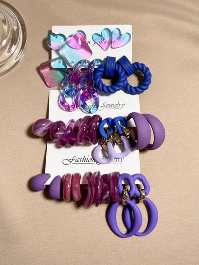 Set de 5-15 pares de aretes de moda exagerados de estilo geométrico vintage Y2K de acrílico, combinación, adecuado para mujeres, Día de la Madre, San Valentín, Navidad, uso diario