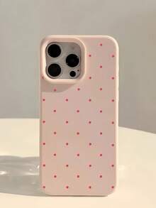 1pc Red Polka Dot Pattern Pink Matte Full Body Shockproof TPU Simple Phone Protective Case Compatible With Iphone 16, 15, 14, 13, 12, 11, 17 Pro Max - Multicolor - View 5
