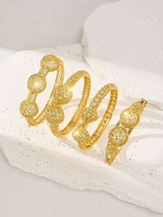 1pc Vintage & Elegant Luxury Women's Gold Bangle, 24K Gold Plated Copper Material, Suitable For Women's Casual, Dating, Party, Wedding Jewelry Gifts, Alternative To Gold Jewelry