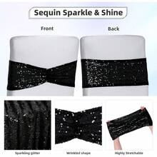 Gold Sequin Chair Sashes With Bow For Folding Chairs, Party Wedding Reception Decorations, 20 PCS - 黑色 - 查看 4