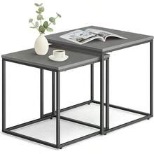 Home Collective Couchtisch 2er Set Rund Beistelltisch Loft Design 2 in 1 Verschachtelung Kratzfeste Oberfläche, Wohnzimmer| 53cm und 43cm Breit Eiche mit schwarzen Beinen