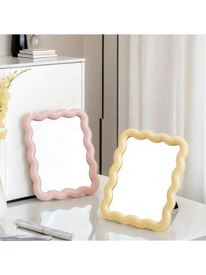 1pc Box Packaged High Definition Glass Wavy Makeup Spiegel Adjustable St Ideal Vanity, Beauty Enthusiasts, Tabletop Or Wand Mounted view 8