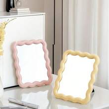 1 件盒装高清玻璃波浪化妆镜，带可调节支架 - 适合梳妆台、波浪设计、美容爱好者装饰、桌面或壁挂