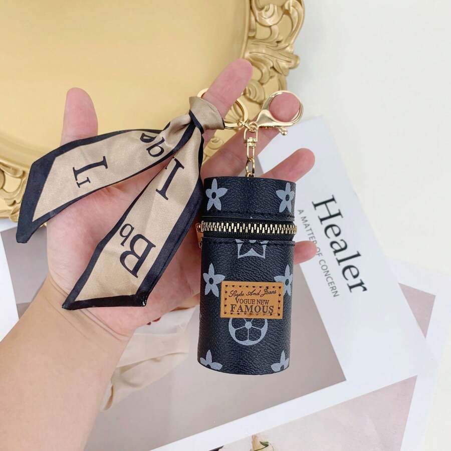 1Pc Lipstick Bag Keychain European And American Vintage Coin Purse Welfare Item Mini Bucket Bag Light Luxury Feel - 五花黑 - 查看 1