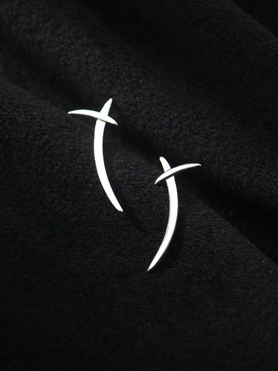 1 Pair Women's Jewelry S925 Sterling Silver Minimalist Criss-Cross Line Stud Earrings, Chic X-Shaped Geometric Pattern Earrings, Suitable For Daily Wear - #1 - View 1