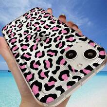 Pink Leopard Print Fabric Element-design phone case, suitable for  models 16, 15, 14 Pro Max, 13, 12, 11, XR, XS Plus phone cases, made of TPU silicone material, providing shock and drop protection, with drop protection function, and has a very good hand feel. It is the most suitable gift for family, friends, and loved ones. - transparente - Ver 4