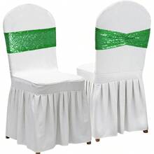 Gold Sequin Chair Sashes With Bow For Folding Chairs, Party Wedding Reception Decorations, 20 PCS - màu xanh lá - Xem 2