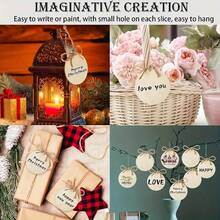 Blank Round Natural Wood Slice Pendant, Christmas Decoration DIY Hand-Painted Wooden Hanging Tag, Christmas Tree Hanging Ornament Wood Slice With Jute Rope - A - View 5