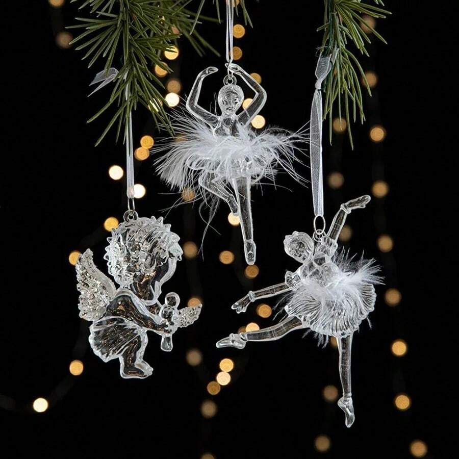 Christmas Ice Crystal Pendant Christmas Tree Pendant Transparent Acrylic Angel Light Luxury Decoration Scene Decoration Props