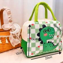 1pc Lunch Bag, 22x19x12cm, Canvas Material, Waterproof Double-Layer Insulation, Capybara, Cat, And Little Dinosaur Designs. Portable Handbag, Essential For Office Workers And Students.