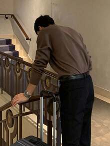 Plain    Spring/Fall    Loose    Rib-Knit    Halloween  Christmas - Brown - View 2