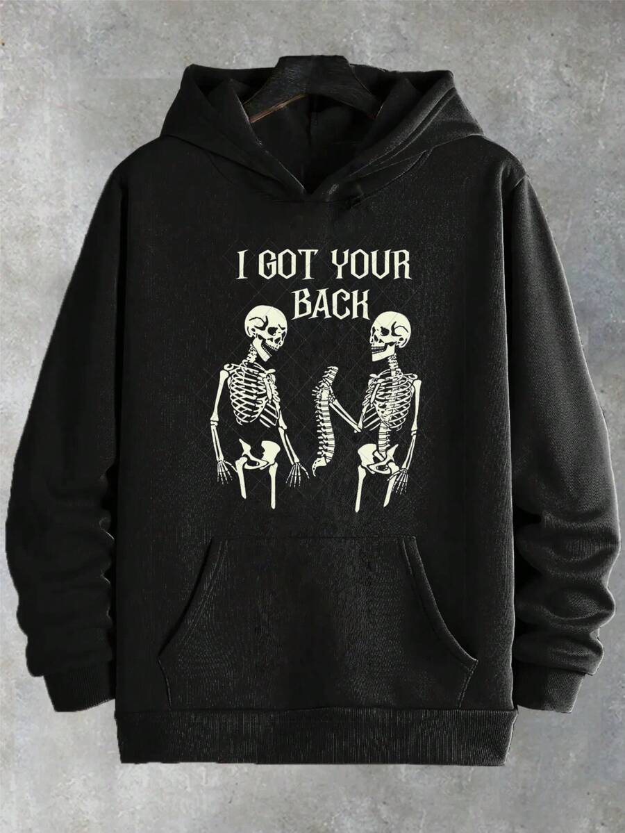 Men Men Halloween Hoodie Funny Skeleton Couple Graphic Sweatshirt With I Got Your Back Slogan Soft Pullover Hoodie For Halloween Party Costume Everyday Casual Wear Funny Gift For Him Black Hooded Sweatshirt Halloween Clothes Festive Apparel Playful Design Comfortable Fit Humorous Apparel Retro Humor Durable Material Adult Men Men Size S-3XL - màu đen - Xem 1