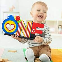 DPlim Plim ONE Letter Sign Wood Table Centerpiece - 1Pcs Circus Clown Plim Plim Theme First Birthday Party Decoration Ply For One Year Old Baby Shower 1st Birthday Table Ornament Photo Props - 紅色 - 查看 5