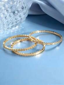 3pcs/Set Elegant Exquisite Fashion Cubic Zirconia Decor Stackable Stainless Steel Non-Fading Bracelet Suitable For Women Party Daily Wear Holiday Jewelry Gift - Gold (higher Quality) - View 4