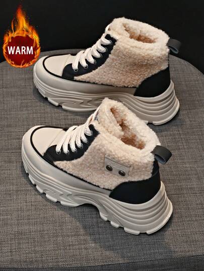 1 Pair High Quality Women's Winter Lace-Up Multifunctional Fashion Casual High-Top Warm Fleece Snow Boots, Thick Sole Boots For Outdoor Sports Casual Everyday Wear