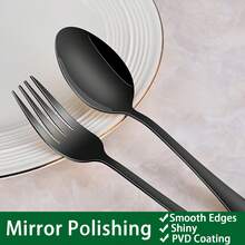 24 Pieces Stainless Steel Silverware Sets With Steak Knives Service For 4 Person,Includes Knives Spoon And Fork Sets For Kitchen Accessories,Black Tableware Flatware Sets,Cutlery Sets Eating Utensils Sets - 黑色 - 查看 5