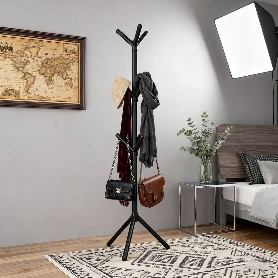 Light Luxury Coat Rack - Modern Simple Independent Hat And Accessories Storage Rack, Multi-Hook Design, Durable And Space-Saving, Suitable For Bedroom, Entrance, Wardrobe Organization - Black - View 1
