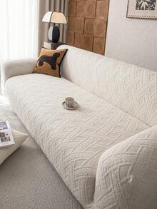 1pc Classic Beige Solid Color Sofa Cover, High Elasticity, Dust-Proof And Dirt-Resistant, Machine/Hand Washable Furniture Protector, Suitable For All Seasons, Fits 3/4-Seater Living Room Sofa (Multiple Sizes Available) - Beige - View 3