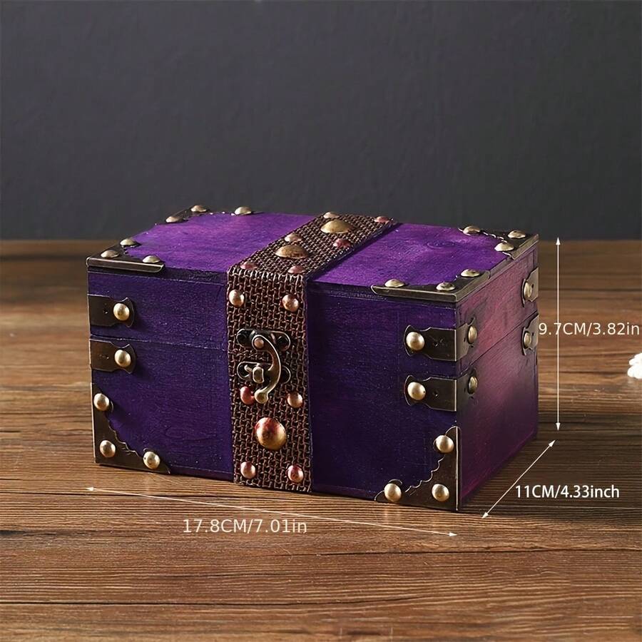 Litivibecho Vintage-Style Lockable Storage Box, Treasure Chest Box, Movie Prop Box, Collectibles Storage Box, Escape Room Investigation Wooden Storage Box, Jewelry Holders, Vintage Home Desktop Decoration. - Màu tím - Xem 1