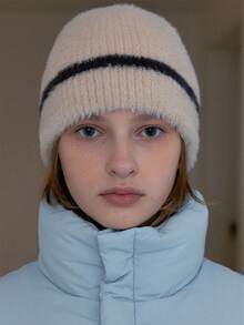 1件針織帽子,秋冬保暖,女士時尚羊毛帽,男女皆宜休閑風格 - 杏色 - 查看 6