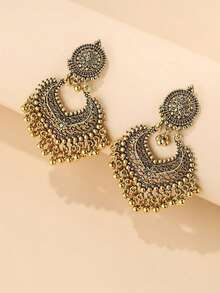 2 piezas Joyería con forma de corazón con campana, 1 par de aretes