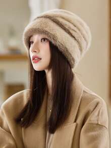 1pc Women Plush Beanie Hat, Fashionable Warm Headband, Korean Style Versatile Cute Earmuffs, Suitable For Autumn/Winter Outings And Daily Wear