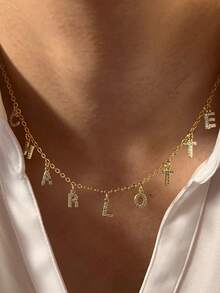 1件个性化姓名牌项链，可定制1-12个字母，标准Y型姓名牌项链，提升个人风格的珠宝礼品，镀金姓名牌项链 - 款式8 - 查看 6