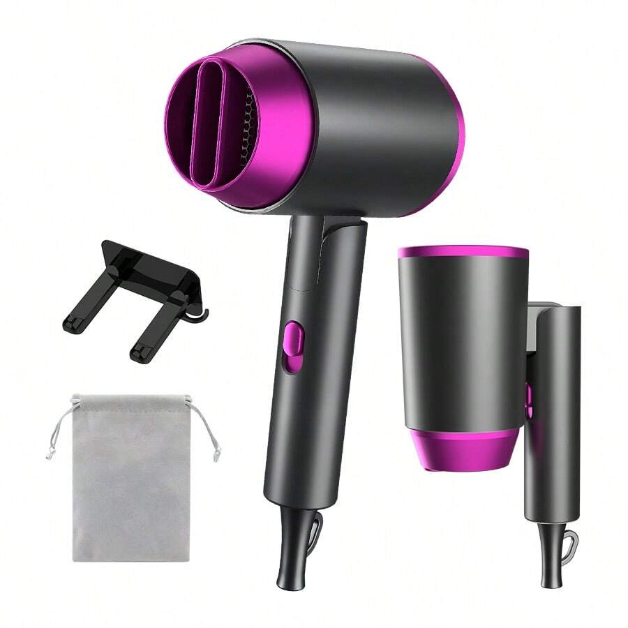 Asciugacapelli ionico professionale - Potente 1600W, asciugatura rapida e basso rumore, design pieghevole con ugello, gancio e borsa per il trasporto - Adatto per uso domestico, salone, viaggio, ideale come regalo o regalo per le vacanze