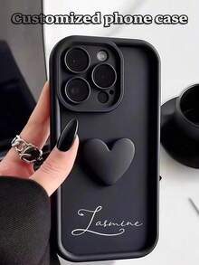 1 pièce Étui de téléphone personnalisé avec cœur 3D mignon et phrase courte. Étui de protection en TPU souple avec amortissement de luxe et anti-chute, compatible avec Apple 17 16 15 14 13 12 11 Pro Max Plus 17 Air / A07 A17 A05 A06 A15 A16 S25 S24 S23 - Noir - Voir 1