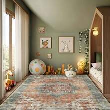 1Pc Bohemian Vintage Floral Distressed Area Rugs - Washable, Low Pile, Large Retro Orange Brown Indoor Floor Rugs For Living Room, Bedroom, Dining, Office, Garden - Durable & Stylish Home Decor, Rugs For Living Room, Low Pile Carpet - 樣式 1 - 查看 3