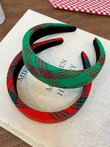 2 piezas Diadema vintage a cuadros, accesorios para el cabello con aro ancho y corona alta para mujeres