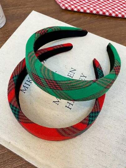 2 piezas Diadema vintage a cuadros, accesorios para el cabello con aro ancho y corona alta para mujeres