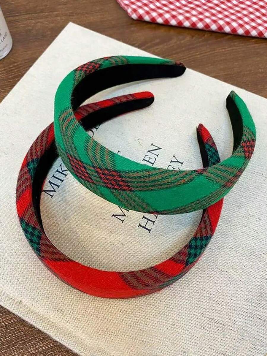 2 piezas Diadema vintage a cuadros, accesorios para el cabello con aro ancho y corona alta para mujeres